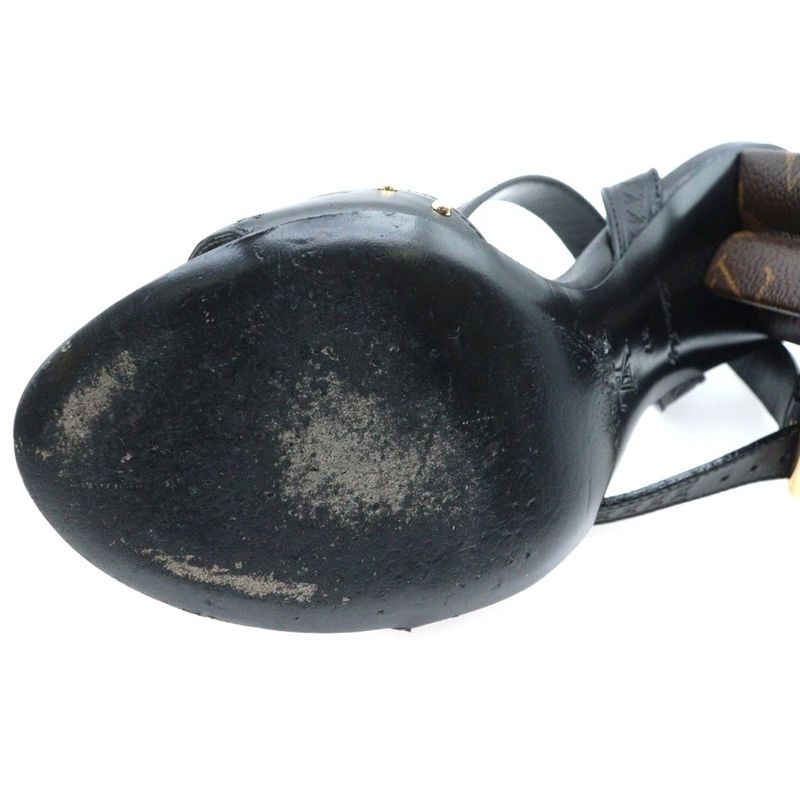 Louis Vuitton Silhouette Line Leather Studs Monogram Heel Strap Sandals Shoes