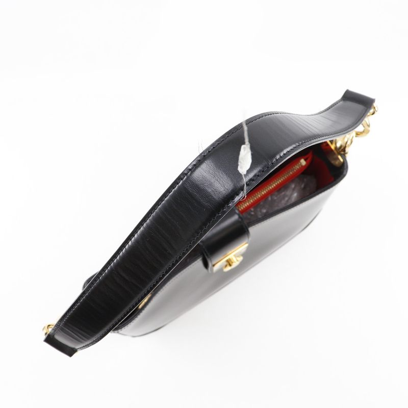 Celine Logo Vintage Calf Black Women's Shoulder Bag