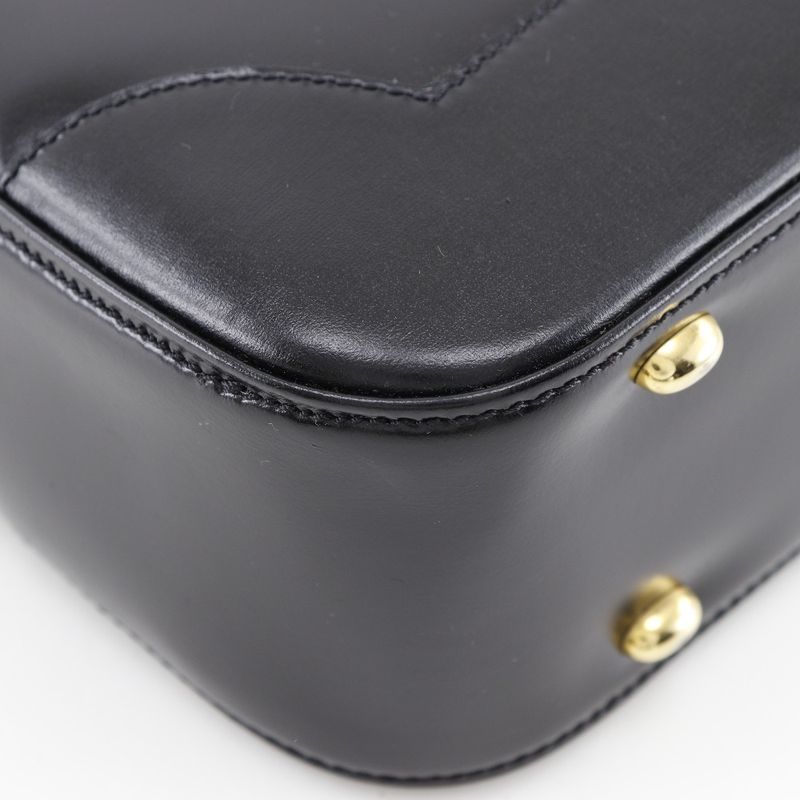 Celine Logo Vintage Calf Black Women's Shoulder Bag