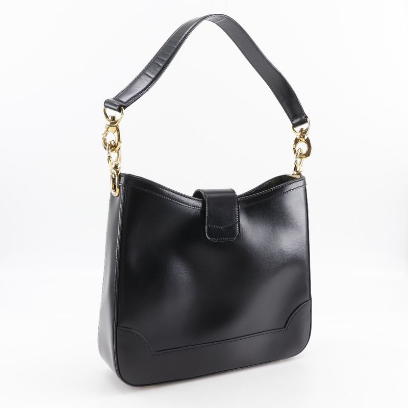 Celine Logo Vintage Calf Black Women's Shoulder Bag