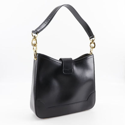 Celine Logo Vintage Calf Black Women's Shoulder Bag
