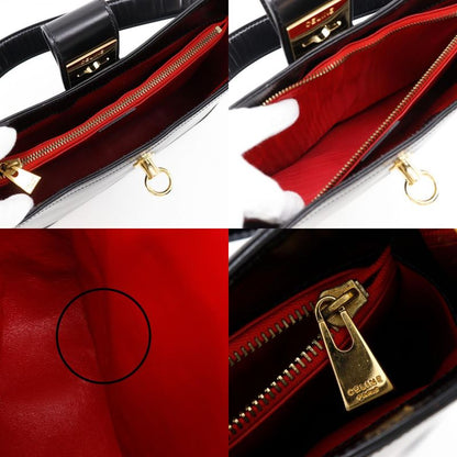 Celine Logo Vintage Calf Black Women's Shoulder Bag