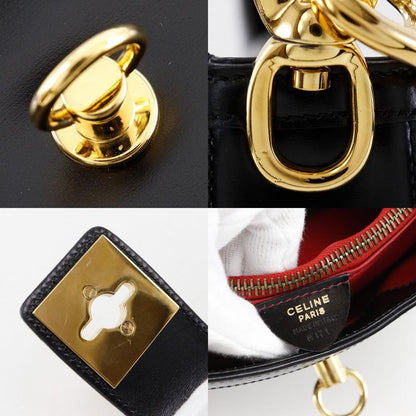 Celine Logo Vintage Calf Black Women's Shoulder Bag