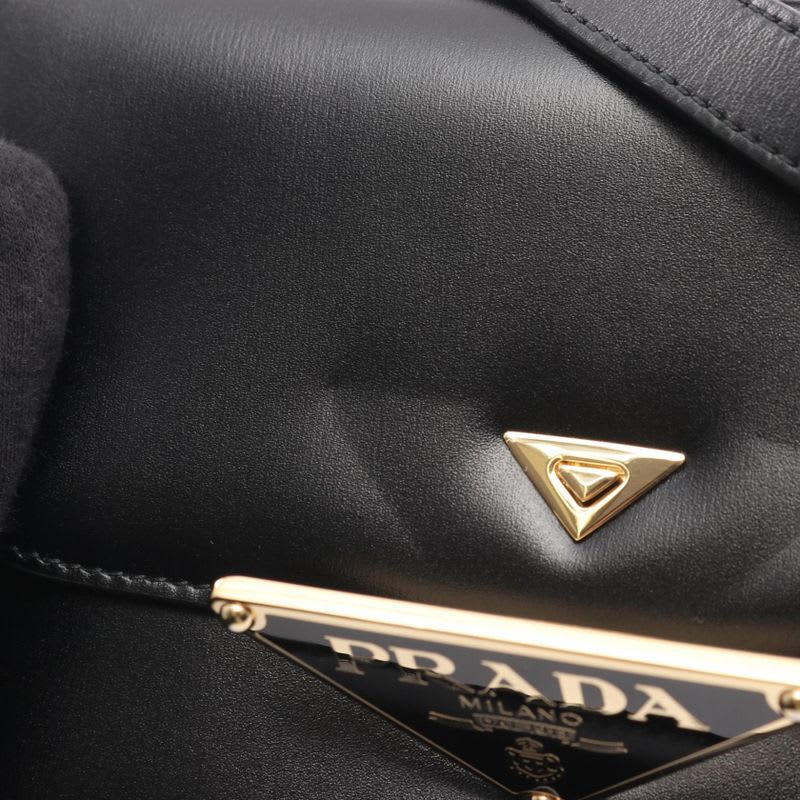 Prada Shoulder Bag Emblem Box CALF 1 Bd339 mto Black Leather Triangle Logo