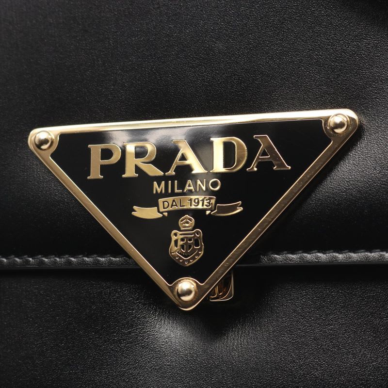 Prada Shoulder Bag Emblem Box CALF 1 Bd339 mto Black Leather Triangle Logo
