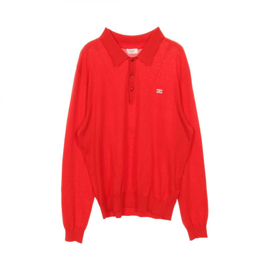 Celine Polo Shirt Triomphe Embroidery Classic Fit Polo Sweater Red Cotton Knit