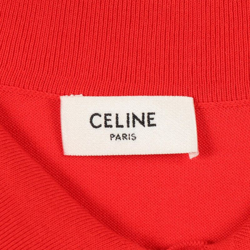 Celine Polo Shirt Triomphe Embroidery Classic Fit Polo Sweater Red Cotton Knit