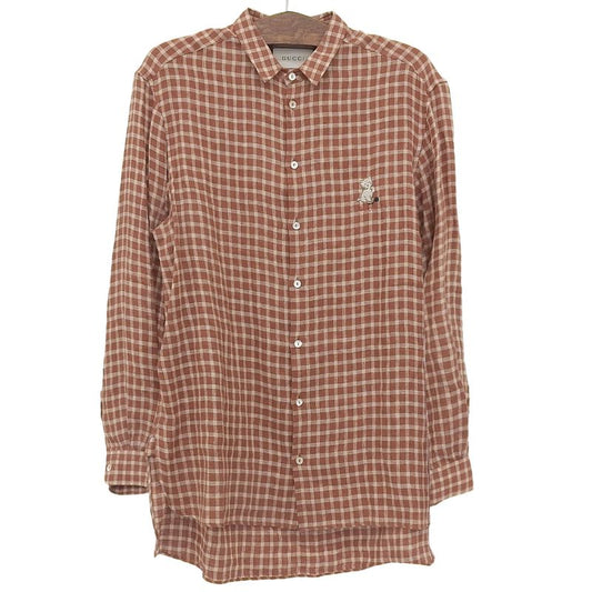 Gucci Chuck Pattern Cat Embroidery Long Sleeve Shirt Tops Men's Brown 50 609042