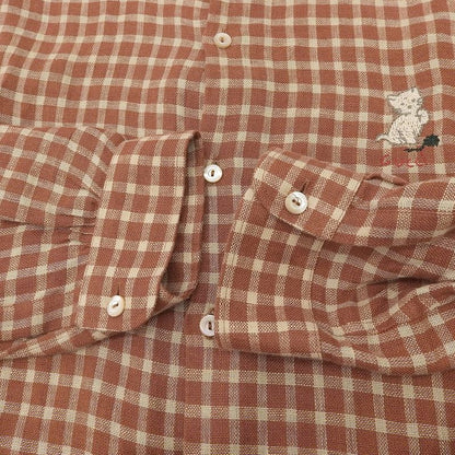 Gucci Chuck Pattern Cat Embroidery Long Sleeve Shirt Tops Men's Brown 50 609042