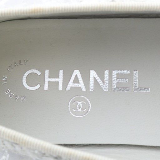 Chanel Ballerina Shoes Flat Cap Toe Here Mark Tweed 37.5c ​​white Black G02819