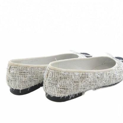 Chanel Ballerina Shoes Flat Cap Toe Here Mark Tweed 37.5c ​​white Black G02819