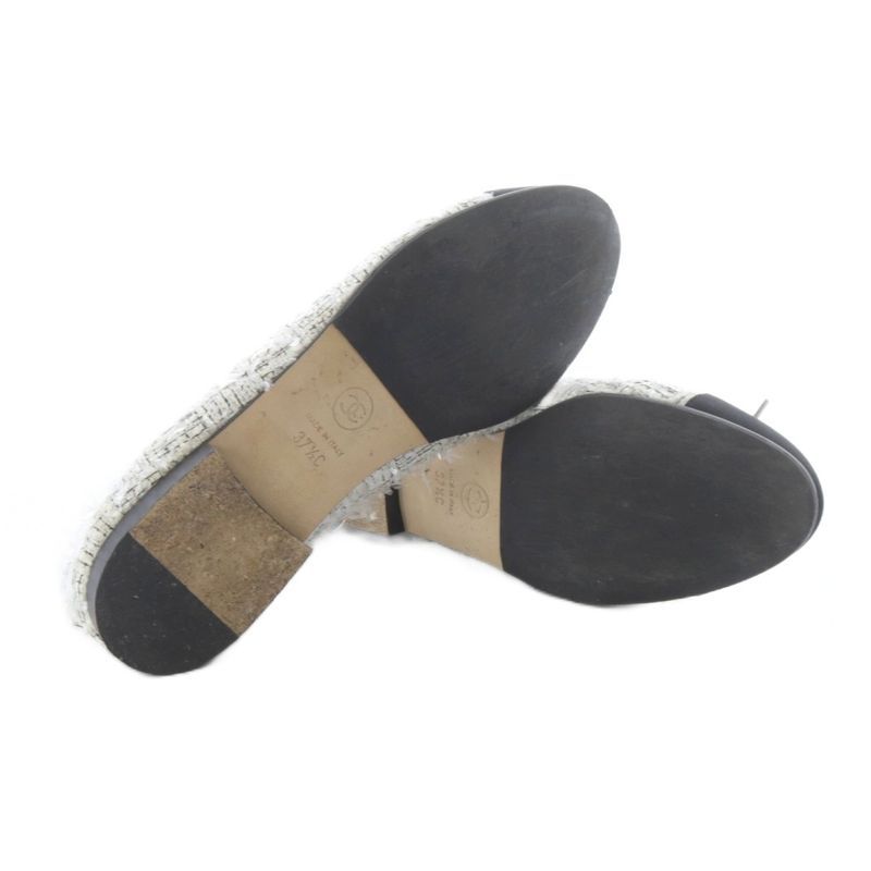 Chanel Ballerina Shoes Flat Cap Toe Here Mark Tweed 37.5c ​​white Black G02819