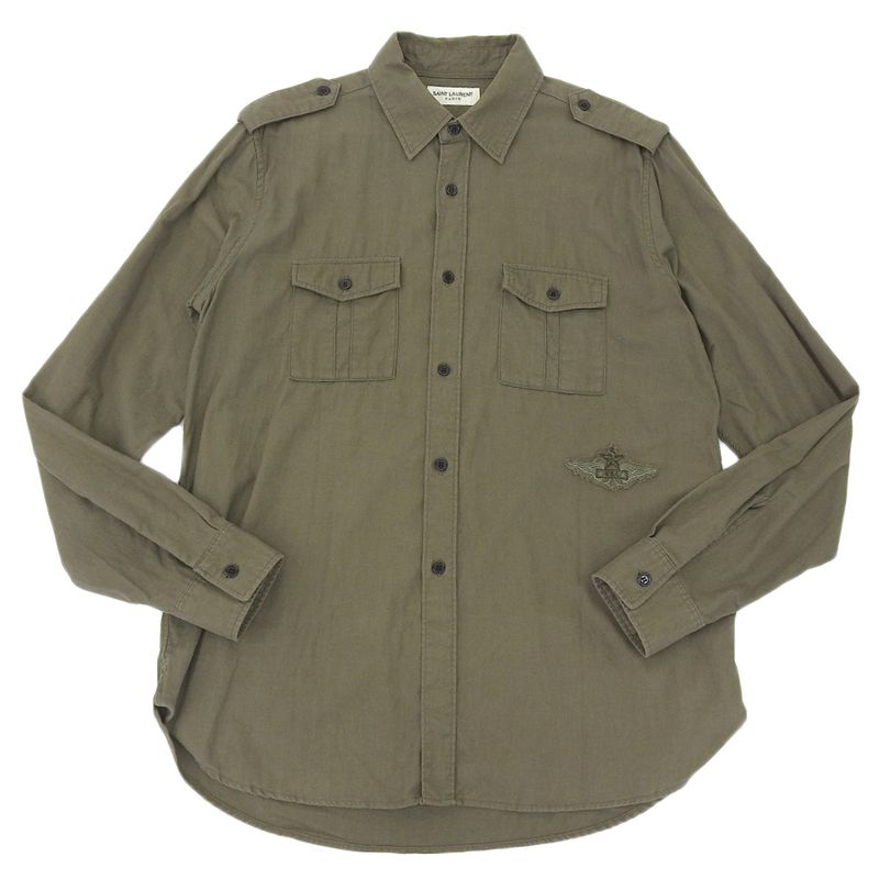 Saint Laurent Paris Cotton Long Sleeve Shirt Tops Men's Khaki S 483073 S