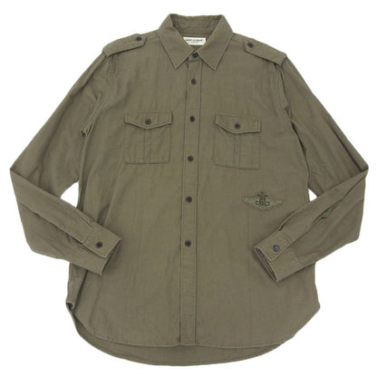 Saint Laurent Paris Cotton Long Sleeve Shirt Tops Men's Khaki S 483073 S