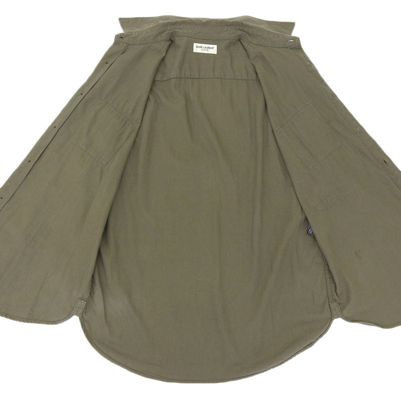 Saint Laurent Paris Cotton Long Sleeve Shirt Tops Men's Khaki S 483073 S