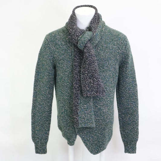 Bottega Veneta Green X Gray Cashmere X Wool Mixed Knit With Stole 48