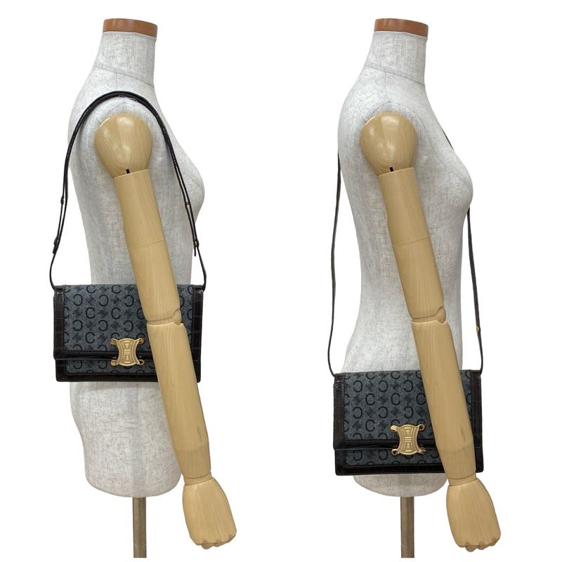 Celine Vintage C Macadam Logo Hardware Wool Leather