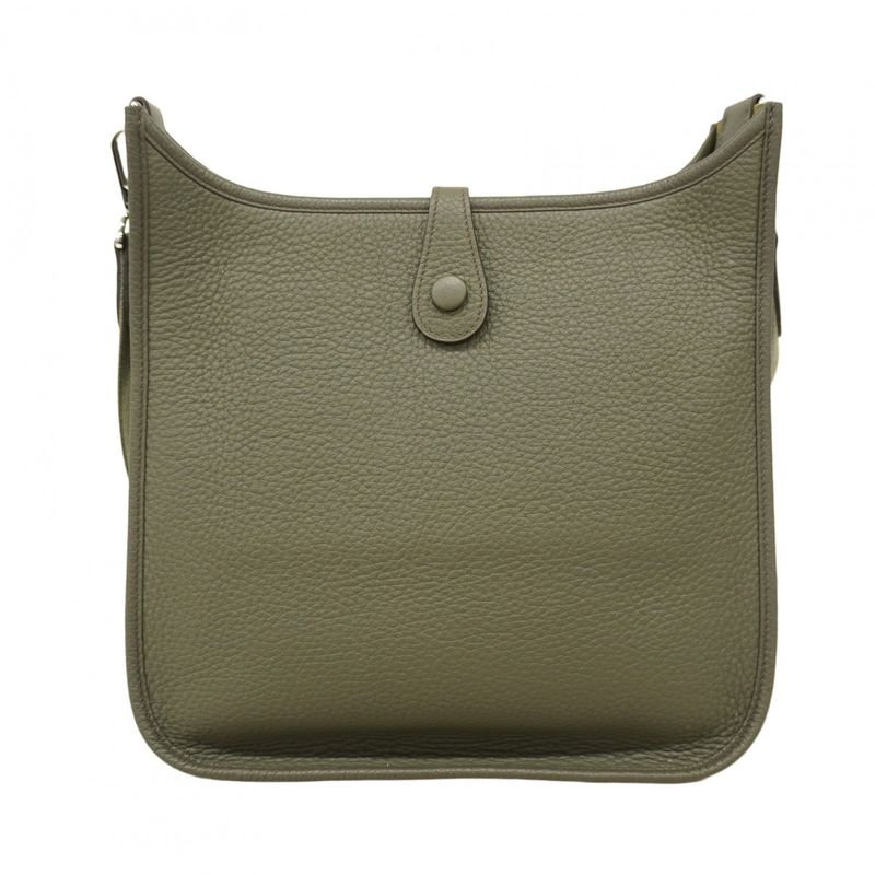 Hermes Shoulder Bag Evelyn 1PM Taurillon Clemence Olive Green Silver Hardware