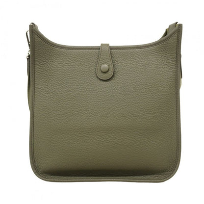 Hermes Shoulder Bag Evelyn 1PM Taurillon Clemence Olive Green Silver Hardware