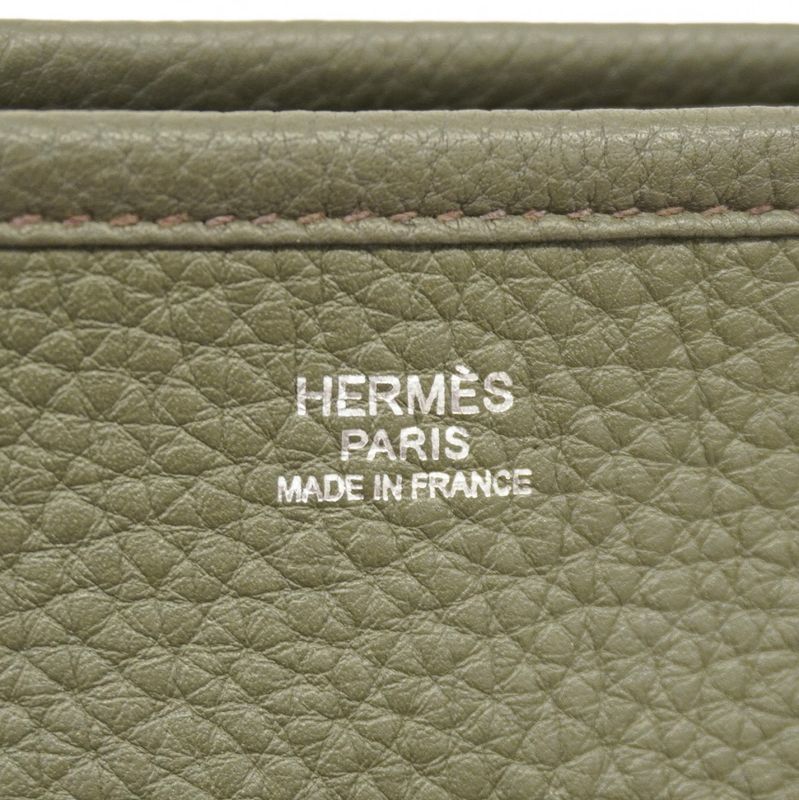 Hermes Shoulder Bag Evelyn 1PM Taurillon Clemence Olive Green Silver Hardware