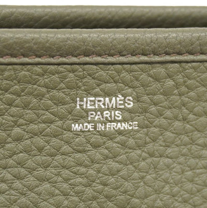 Hermes Shoulder Bag Evelyn 1PM Taurillon Clemence Olive Green Silver Hardware
