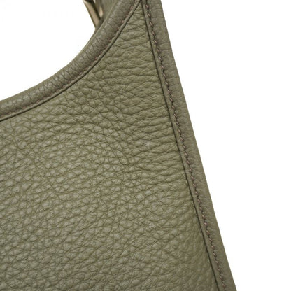 Hermes Shoulder Bag Evelyn 1PM Taurillon Clemence Olive Green Silver Hardware