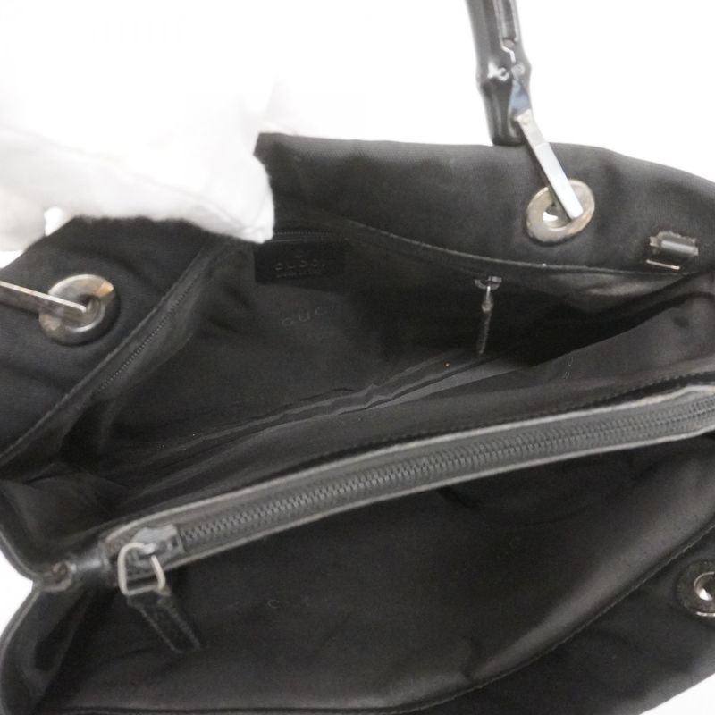Gucci Handbag Bamboo 002 1016 Nylon Black Silver Hardware Women's