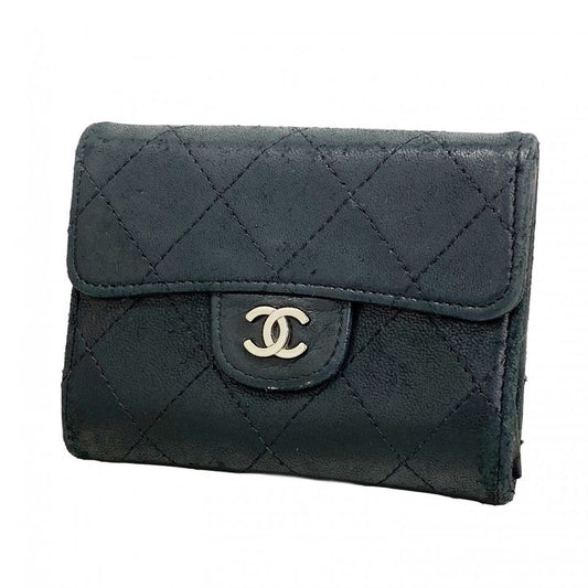 Chanel Card Case Matelasse Lambskin Black Silver Hardware Men Women Unisex