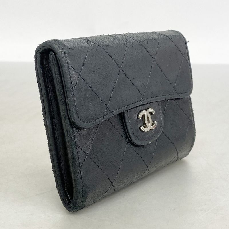 Chanel Card Case Matelasse Lambskin Black Silver Hardware Men Women Unisex
