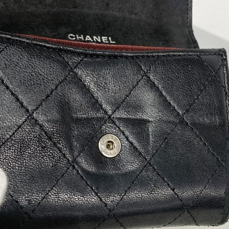Chanel Card Case Matelasse Lambskin Black Silver Hardware Men Women Unisex