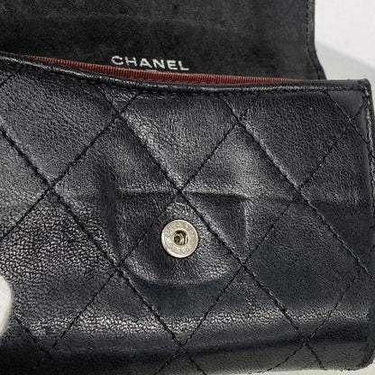 Chanel Card Case Matelasse Lambskin Black Silver Hardware Men Women Unisex