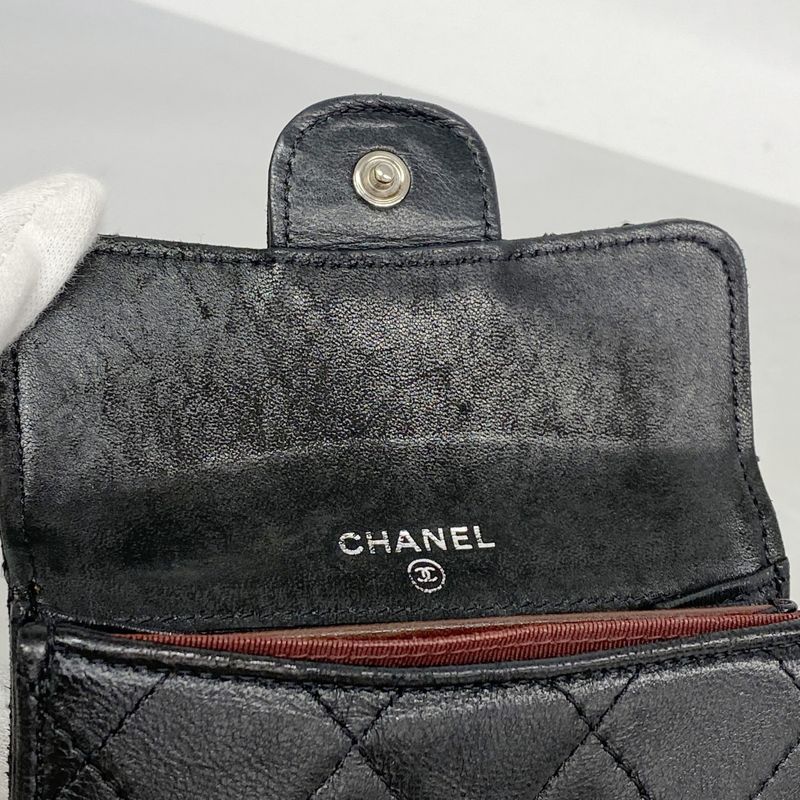 Chanel Card Case Matelasse Lambskin Black Silver Hardware Men Women Unisex