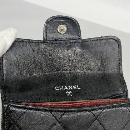 Chanel Card Case Matelasse Lambskin Black Silver Hardware Men Women Unisex