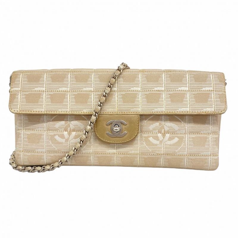 Chanel Shoulder Bag New Travel Nylon Beige Silver Hardware Women's
