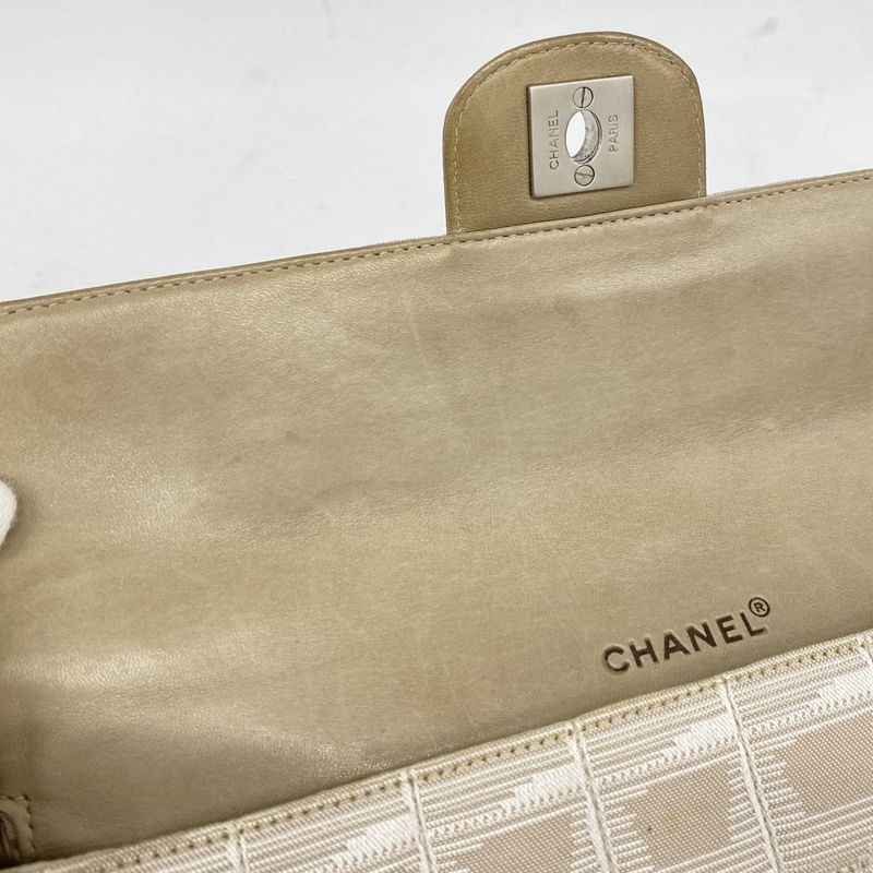 Chanel Shoulder Bag New Travel Nylon Beige Silver Hardware Women's