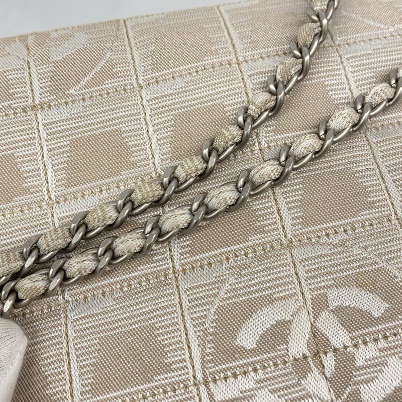 Chanel Shoulder Bag New Travel Nylon Beige Silver Hardware Women's