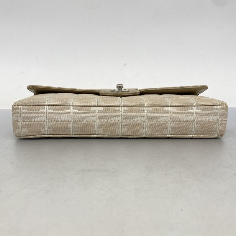 Chanel Shoulder Bag New Travel Nylon Beige Silver Hardware Women's