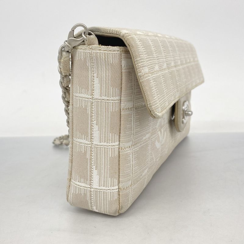 Chanel Shoulder Bag New Travel Nylon Beige Silver Hardware Women's