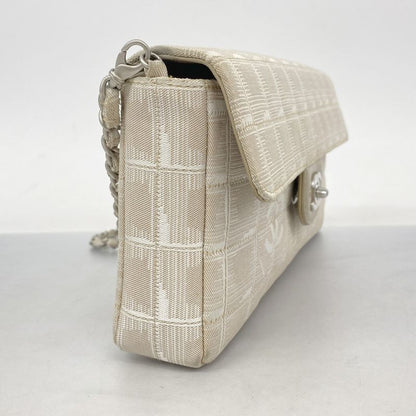 Chanel Shoulder Bag New Travel Nylon Beige Silver Hardware Women's