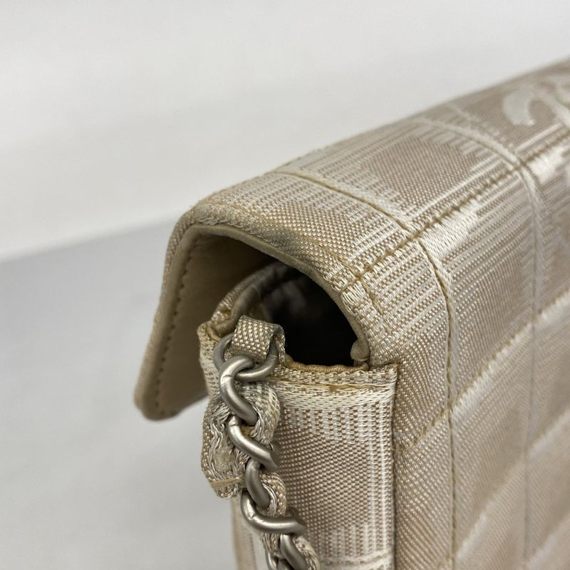 Chanel Shoulder Bag New Travel Nylon Beige Silver Hardware Women's