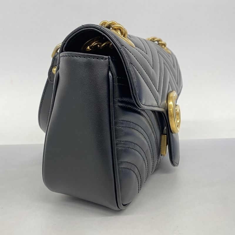 Gucci Shoulder Bag Ggmarmont 443497 Leather Black Gold Hardware Women's