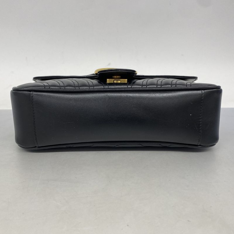 Gucci Shoulder Bag Ggmarmont 443497 Leather Black Gold Hardware Women's