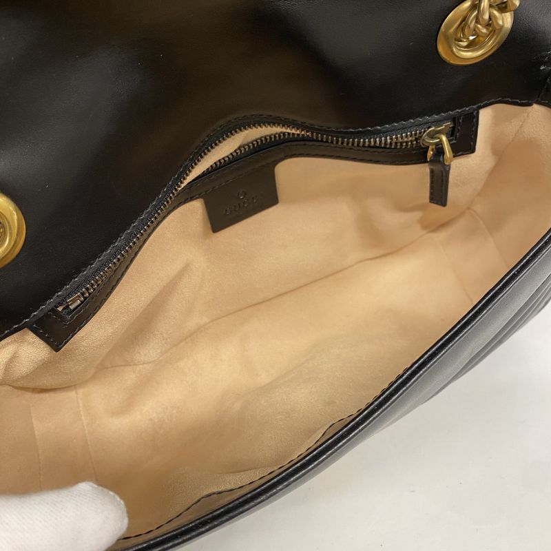 Gucci Shoulder Bag Ggmarmont 443497 Leather Black Gold Hardware Women's