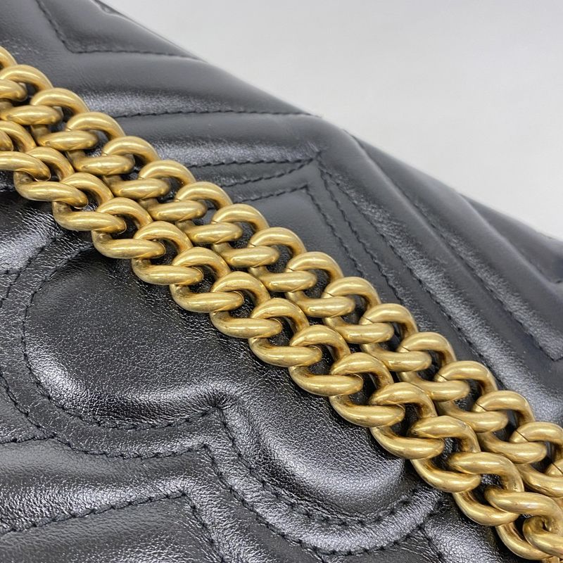 Gucci Shoulder Bag Ggmarmont 443497 Leather Black Gold Hardware Women's