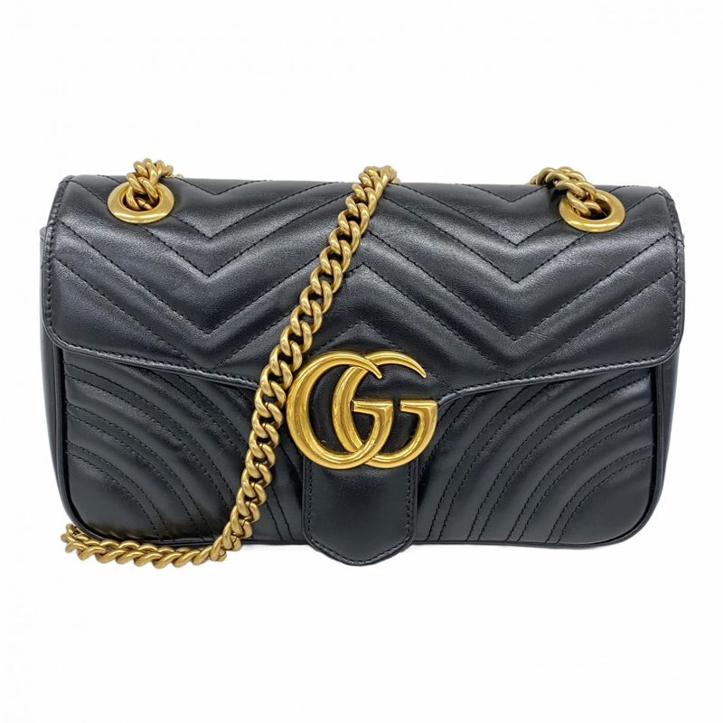 Gucci Shoulder Bag Ggmarmont 443497 Leather Black Gold Hardware Women's