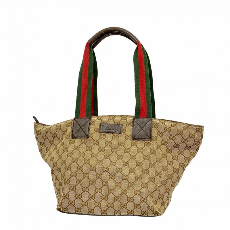 Gucci Tote Bag GG Canvas Sherry Line 131230 Canvas Brown Silver Hardware Women's