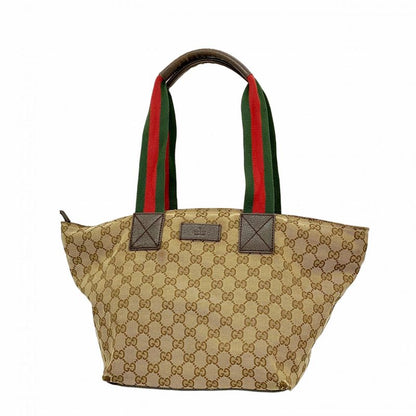 Gucci Tote Bag GG Canvas Sherry Line 131230 Canvas Brown Silver Hardware Women's