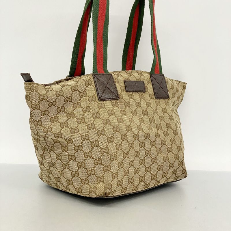 Gucci Tote Bag GG Canvas Sherry Line 131230 Canvas Brown Silver Hardware Women's