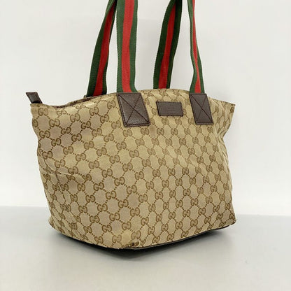 Gucci Tote Bag GG Canvas Sherry Line 131230 Canvas Brown Silver Hardware Women's