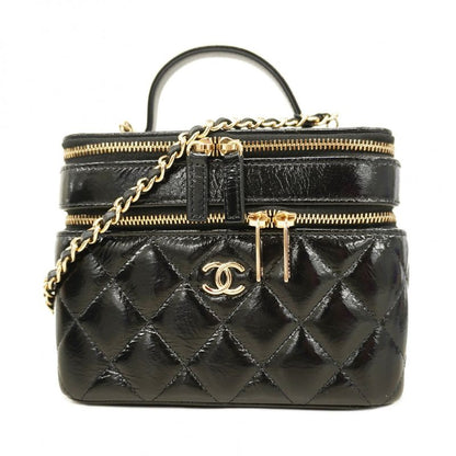 Chanel Vanity Bag Matelasse Shiny Lambskin Black Chien Pan Gold Hardware Women's